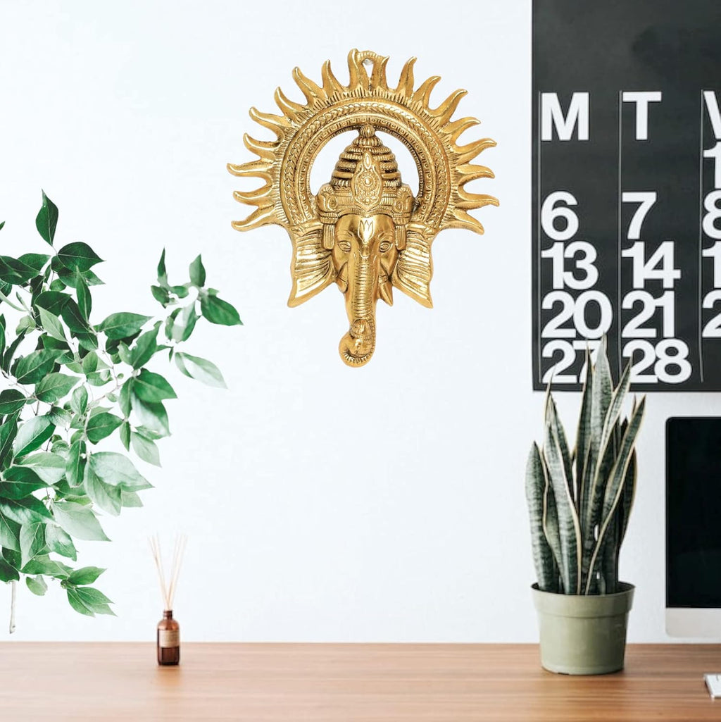 Metal Ganesha ji Statue,Ganpati Wall Hanging Sculpture Lord Ganesh Idol Lucky Feng Shui Wall Decor Your Home, Office,Religious Gift Article Decorative,Showpiece Figurines,20 Cm