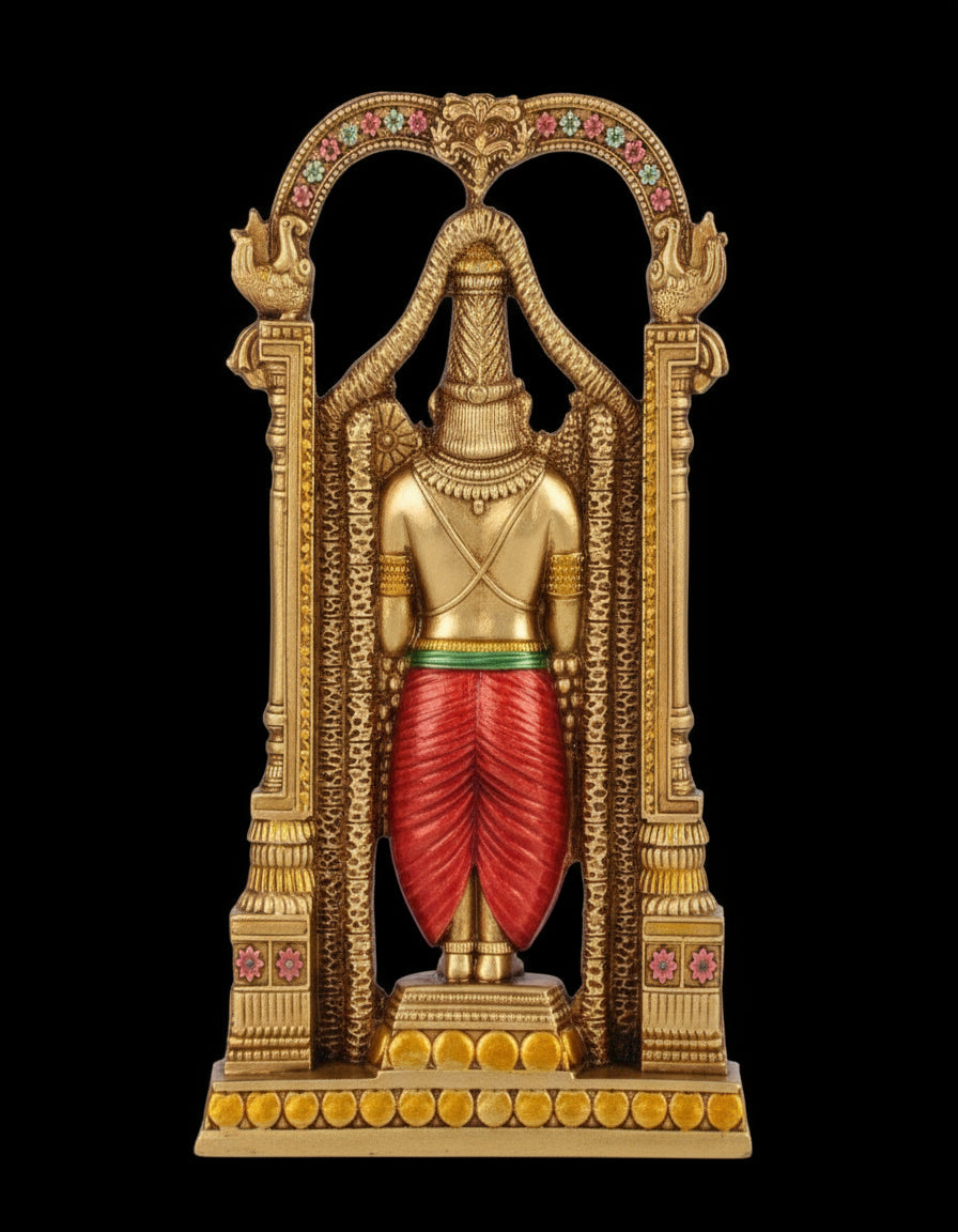 8" Tirupati Balaji Fine Metal Finish Idol Decorative Showpiece Handcrafted Tirupati Balaji Murti for Home Office and Gifting Purpose Sculpture, Golden, Pack of 1